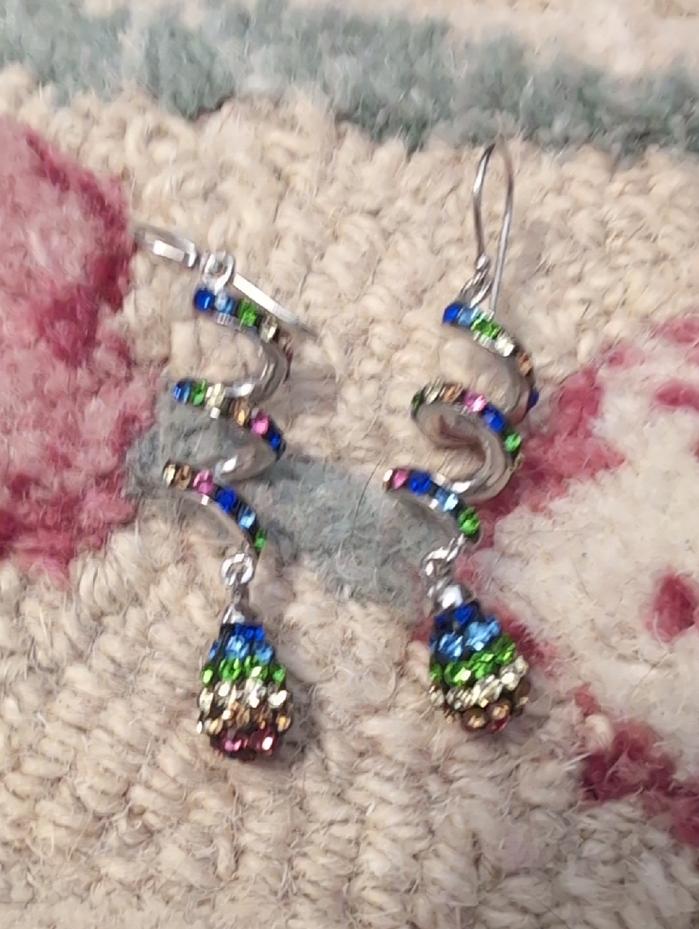 Multicolor Spiral Drop Earrings - Sparkling Rainbow Crystal Dangles